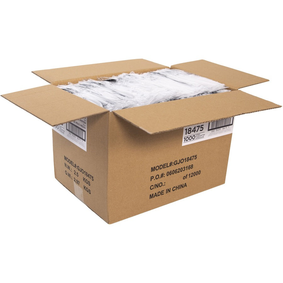 Genuine Joe Medium-weight Individually Wrapped Forks - 1000/Carton - Fork - Breakroom - Disposable - Black