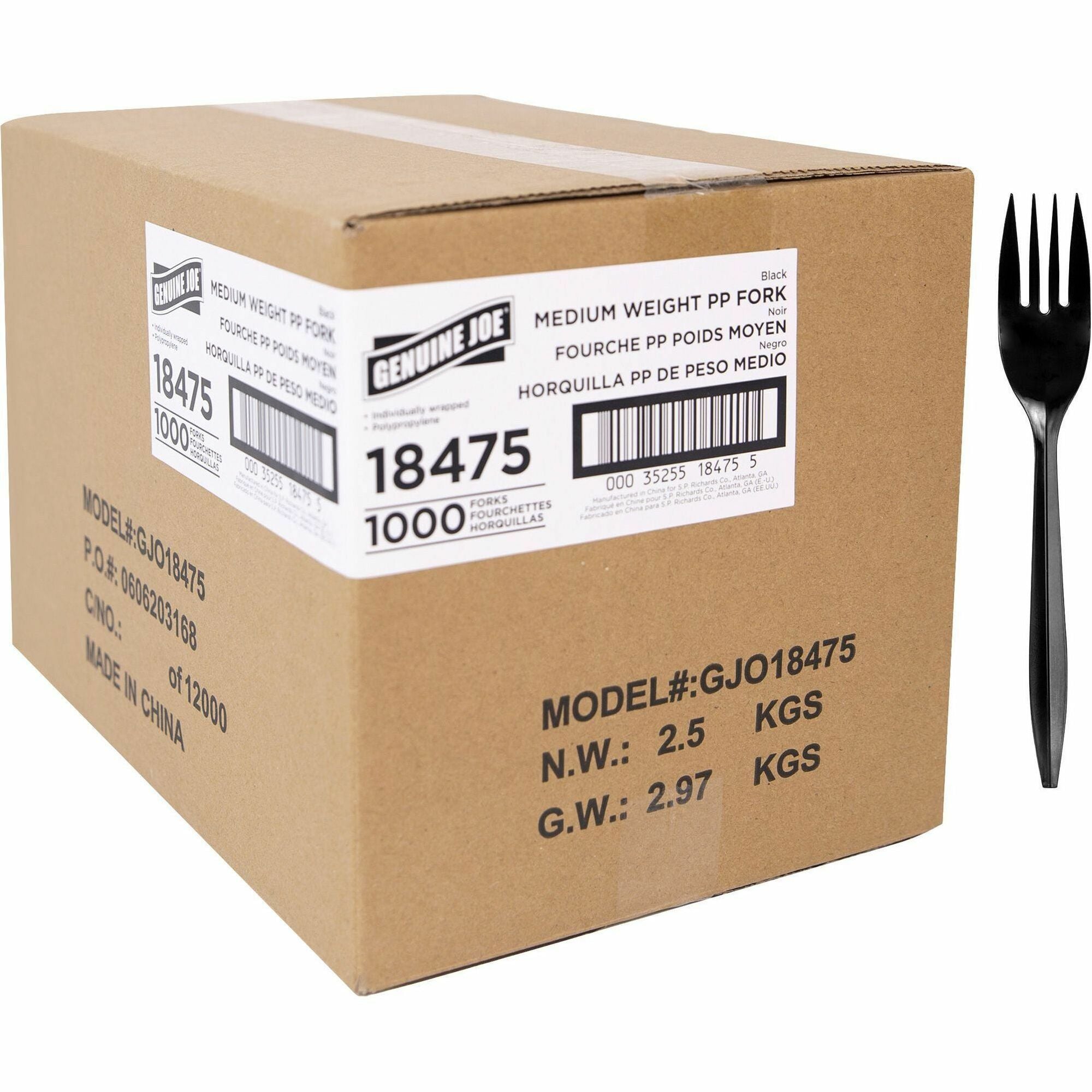 genuine-joe-medium-weight-individually-wrapped-forks-1000-carton-fork-breakroom-disposable-black_gjo18475 - 1