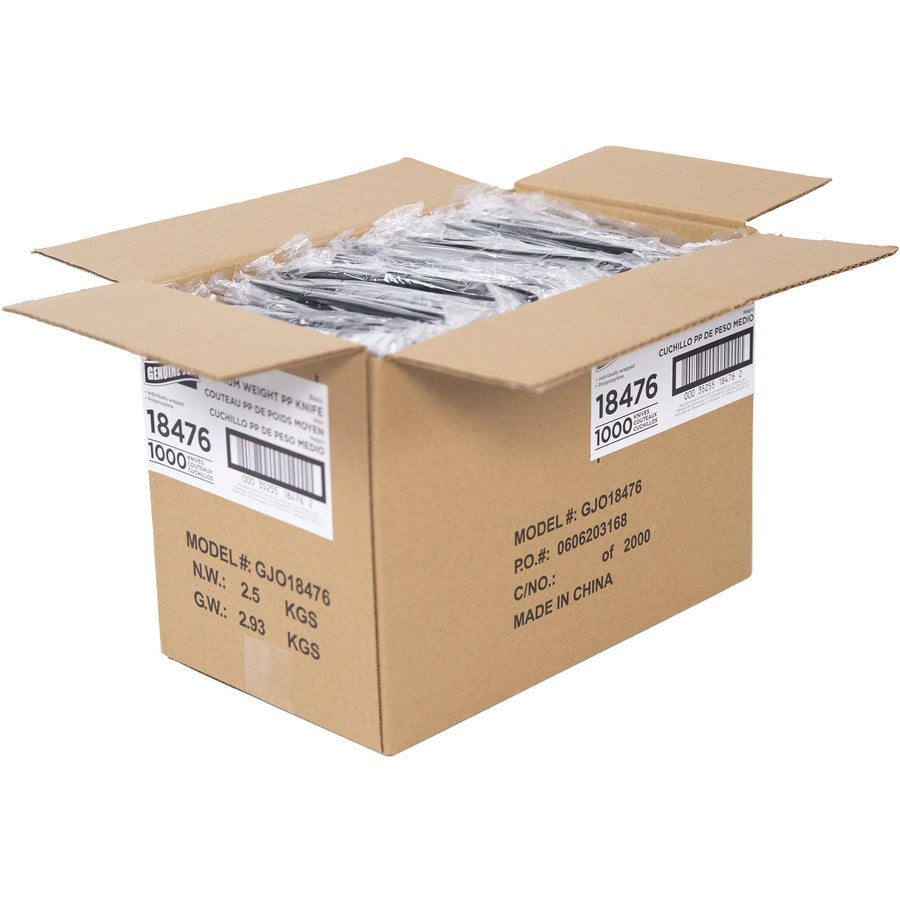 Genuine Joe Medium-weight Individually Wrapped Knives - 1000/Carton - Knife - Breakroom - Disposable - Black