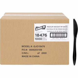 Genuine Joe Medium-weight Individually Wrapped Knives - 1000/Carton - Knife - Breakroom - Disposable - Black