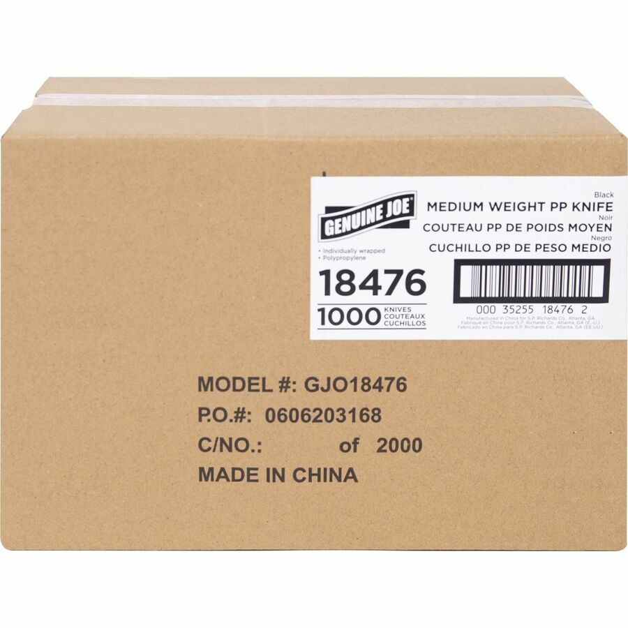 Genuine Joe Medium-weight Individually Wrapped Knives - 1000/Carton - Knife - Breakroom - Disposable - Black