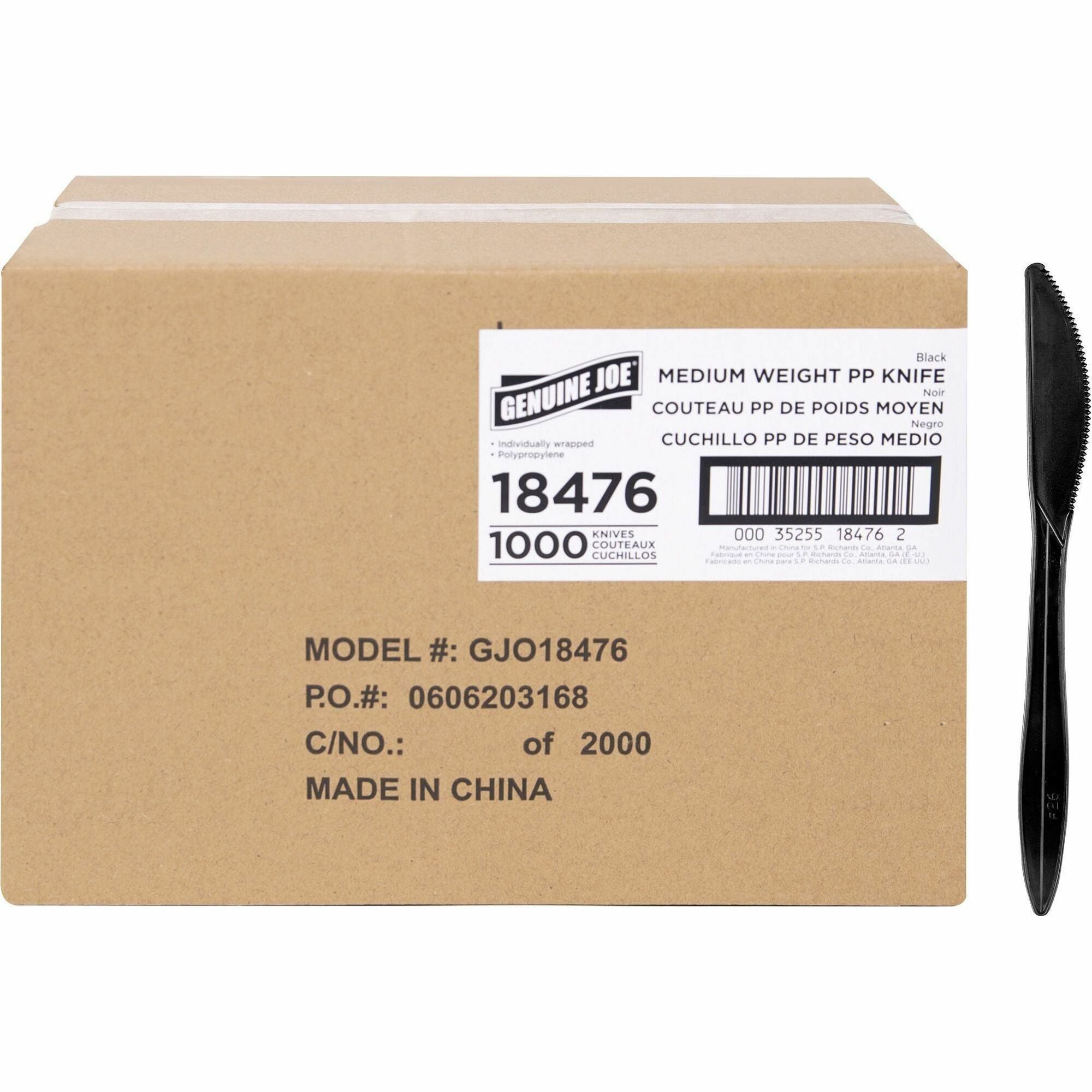 genuine-joe-medium-weight-individually-wrapped-knives-1000-carton-knife-breakroom-disposable-black_gjo18476 - 1