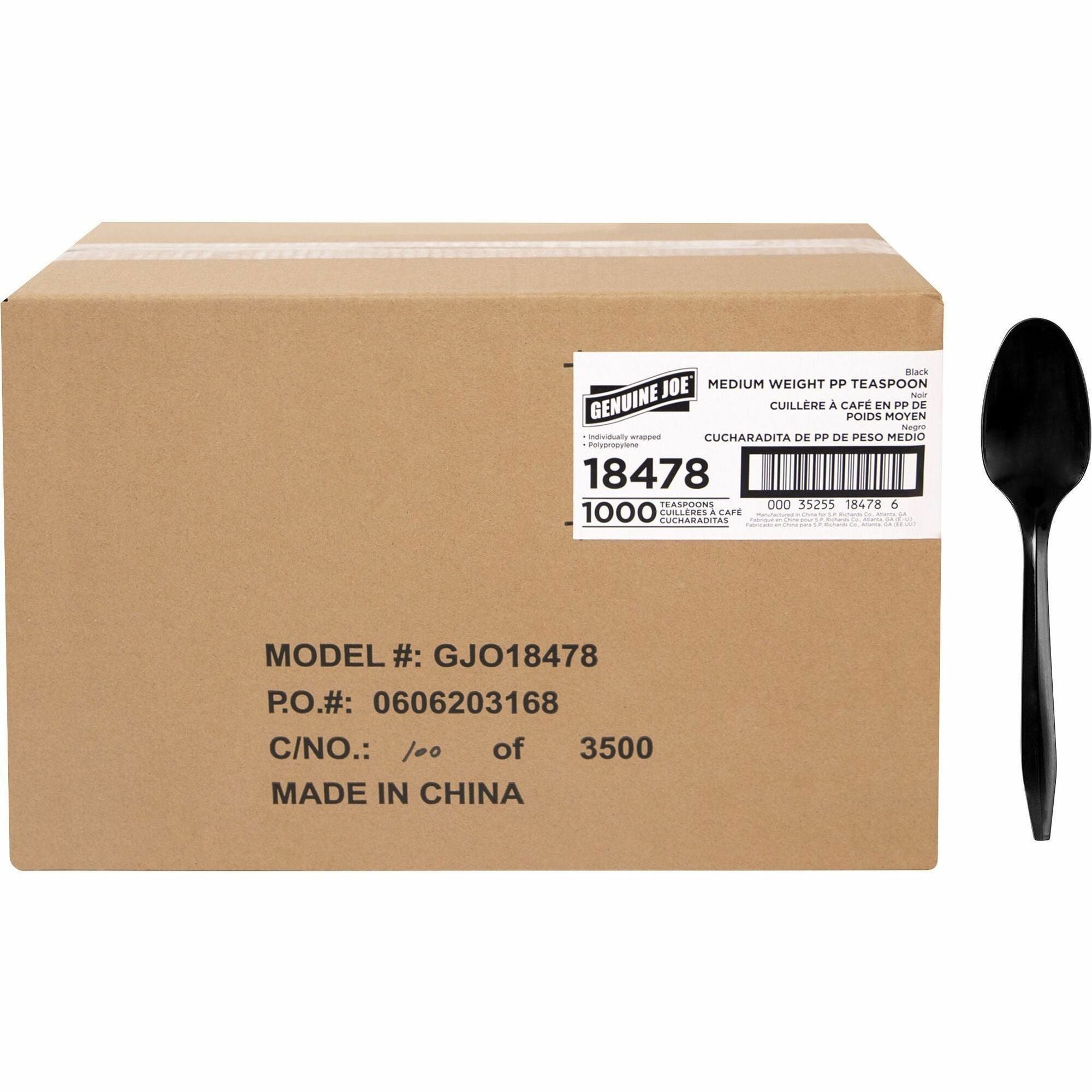 genuine-joe-medium-weight-individually-wrapped-teaspoons-1000-carton-teaspoon-breakroom-disposable-black_gjo18478 - 1