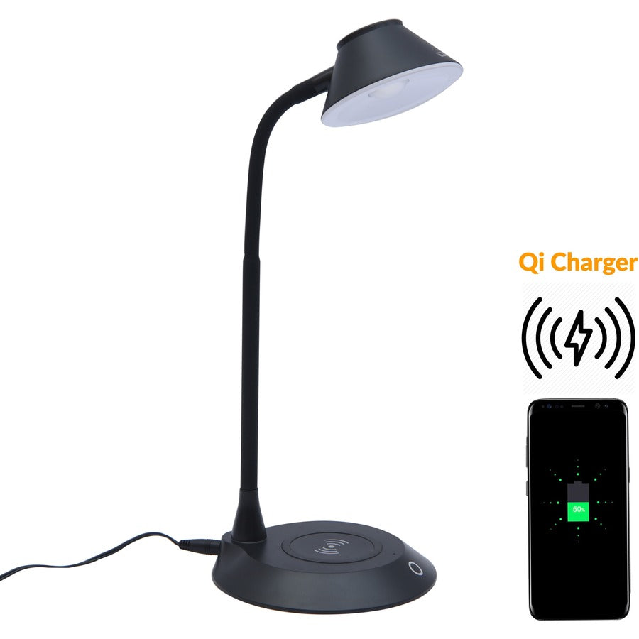 Data Accessories Company MP-323 LED Desk Lamp - 5 W LED Bulb - Adjustable Brightness, Qi Wireless Charging, Flicker-free, Glare-free Light, Dimmable, Touch Sensitive Control Panel, Flexible Neck - Desk Mountable - Black - for Desk, Phone