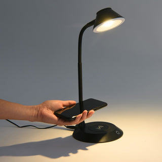 Data Accessories Company MP-323 LED Desk Lamp - 5 W LED Bulb - Adjustable Brightness, Qi Wireless Charging, Flicker-free, Glare-free Light, Dimmable, Touch Sensitive Control Panel, Flexible Neck - Desk Mountable - Black - for Desk, Phone