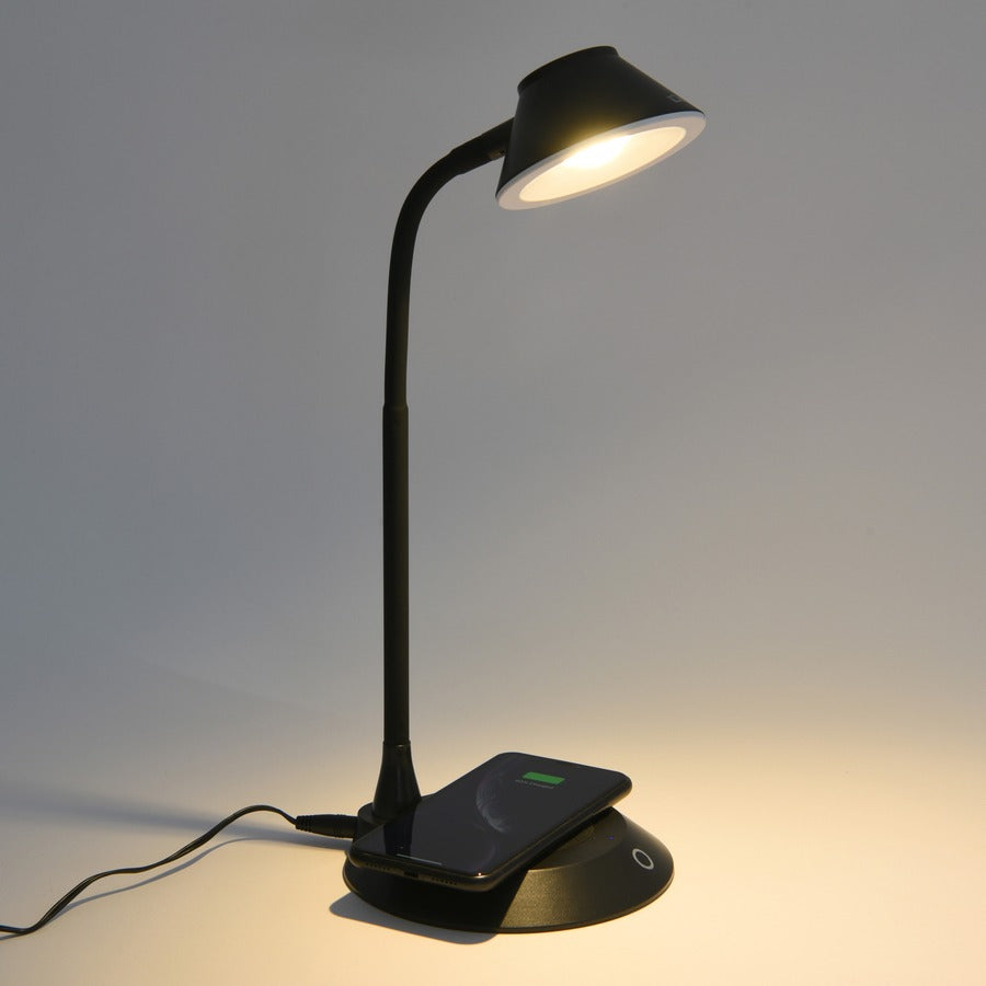 Data Accessories Company MP-323 LED Desk Lamp - 5 W LED Bulb - Adjustable Brightness, Qi Wireless Charging, Flicker-free, Glare-free Light, Dimmable, Touch Sensitive Control Panel, Flexible Neck - Desk Mountable - Black - for Desk, Phone