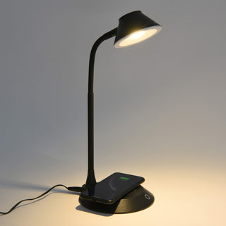 Data Accessories Company MP-323 LED Desk Lamp - 5 W LED Bulb - Adjustable Brightness, Qi Wireless Charging, Flicker-free, Glare-free Light, Dimmable, Touch Sensitive Control Panel, Flexible Neck - Desk Mountable - Black - for Desk, Phone