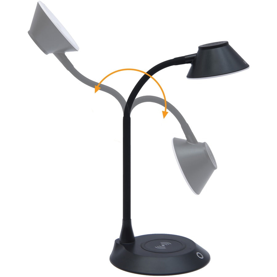 Data Accessories Company MP-323 LED Desk Lamp - 5 W LED Bulb - Adjustable Brightness, Qi Wireless Charging, Flicker-free, Glare-free Light, Dimmable, Touch Sensitive Control Panel, Flexible Neck - Desk Mountable - Black - for Desk, Phone