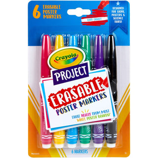 Crayola Project Erasable Poster Markers - Chisel Marker Point Style - Red, Yellow, Green, Blue, Purple, Black - 6 / Pack