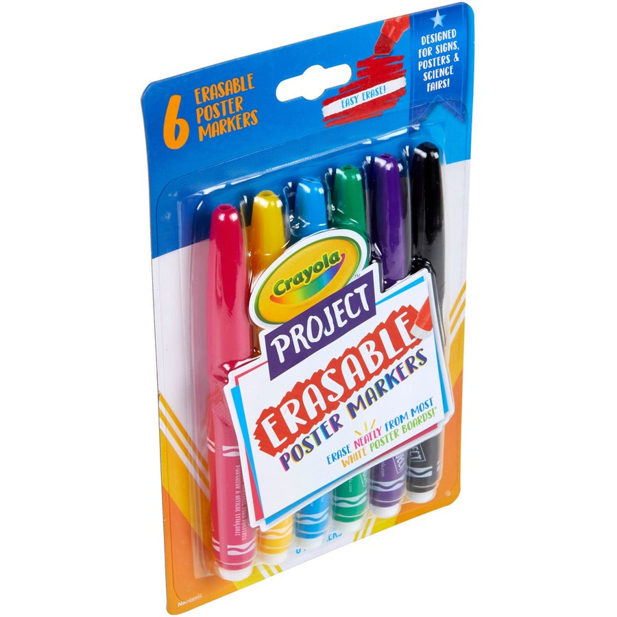 Crayola Project Erasable Poster Markers - Chisel Marker Point Style - Red, Yellow, Green, Blue, Purple, Black - 6 / Pack