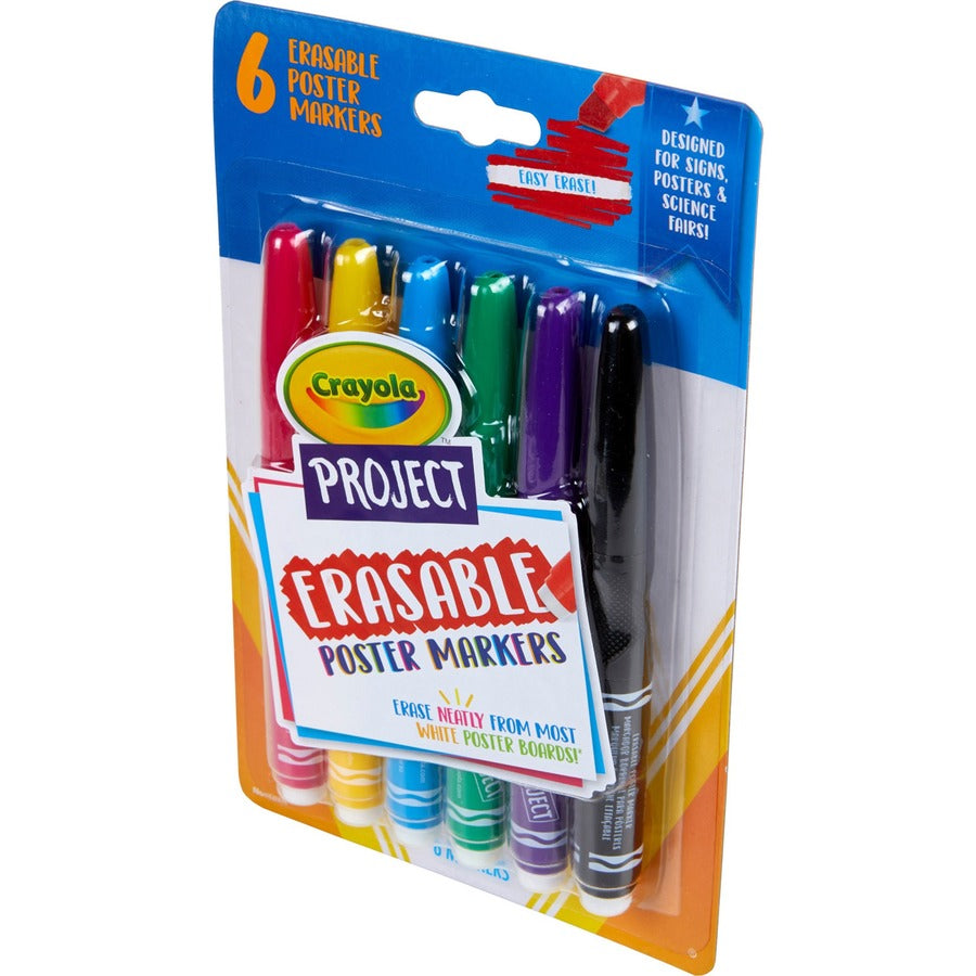 Crayola Project Erasable Poster Markers - Chisel Marker Point Style - Red, Yellow, Green, Blue, Purple, Black - 6 / Pack