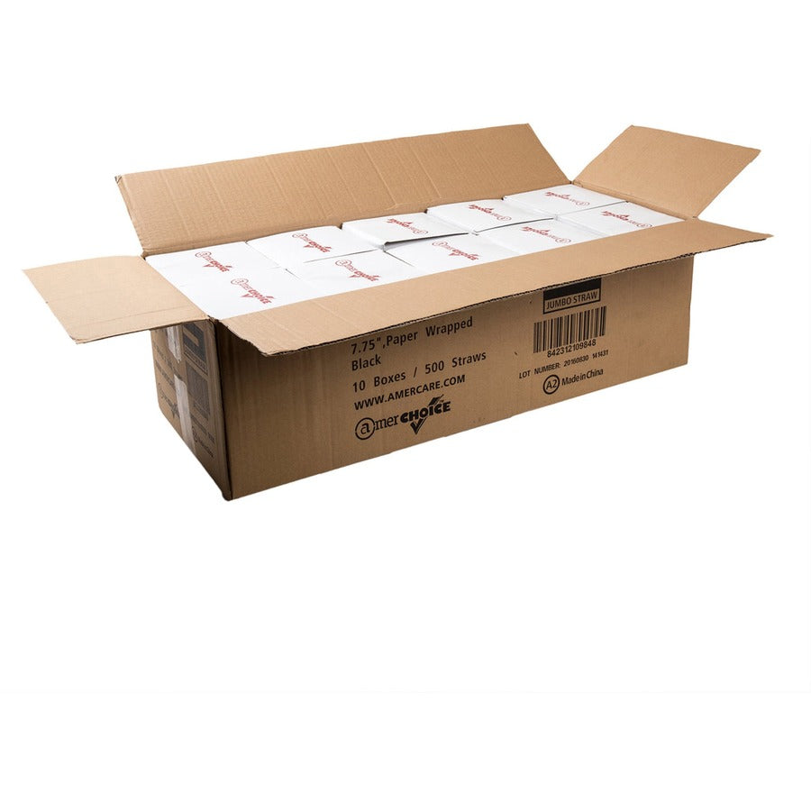 Banyan Black Straws - Wrapped - 7.8" Length - 5000 / Carton - Black