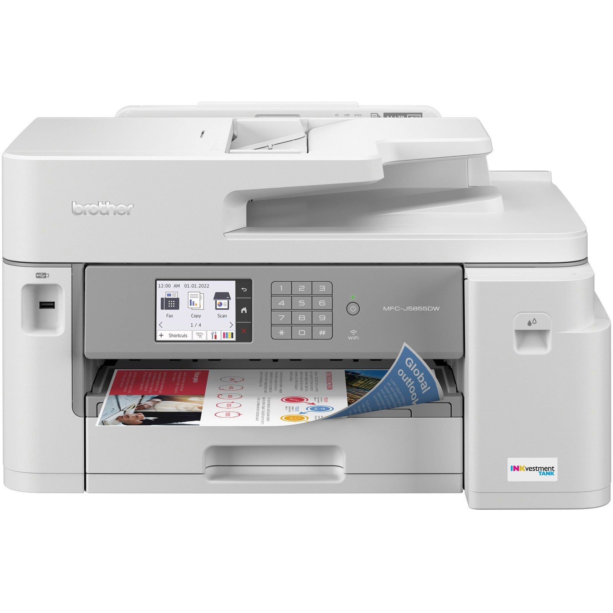 MFC-J5855DW INKvestment Tank All-in-One Color Inkjet Printer, Copy/Fax/Print/Scan