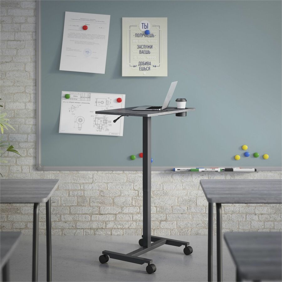 Lorell Height-adjustable Mobile Desk - For - Table TopWeathered Charcoal Laminate Top - Powder Coated Base - Adjustable Height - 30" to 43.63" Adjustment - 43" Height x 26.63" Width x 19.13" Depth - Assembly Required - 1 Each