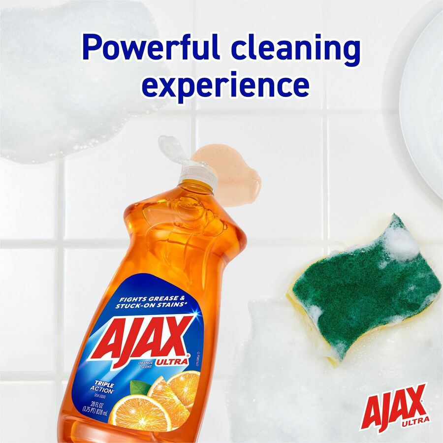 AJAX Triple Action Dish Soap - 28 fl oz (0.9 quart) - Orange Scent - 9 / Carton - Pleasant Scent, Phosphate-free, Kosher-free - Orange
