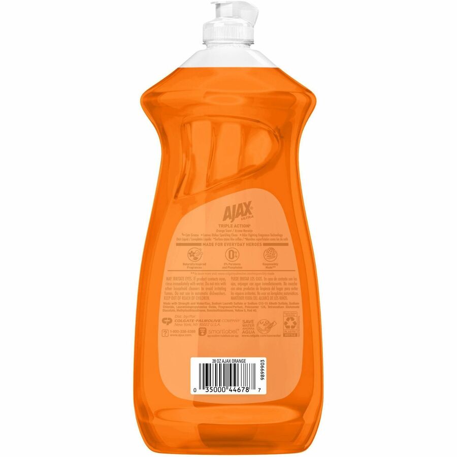 AJAX Triple Action Dish Soap - 28 fl oz (0.9 quart) - Orange Scent - 9 / Carton - Pleasant Scent, Phosphate-free, Kosher-free - Orange