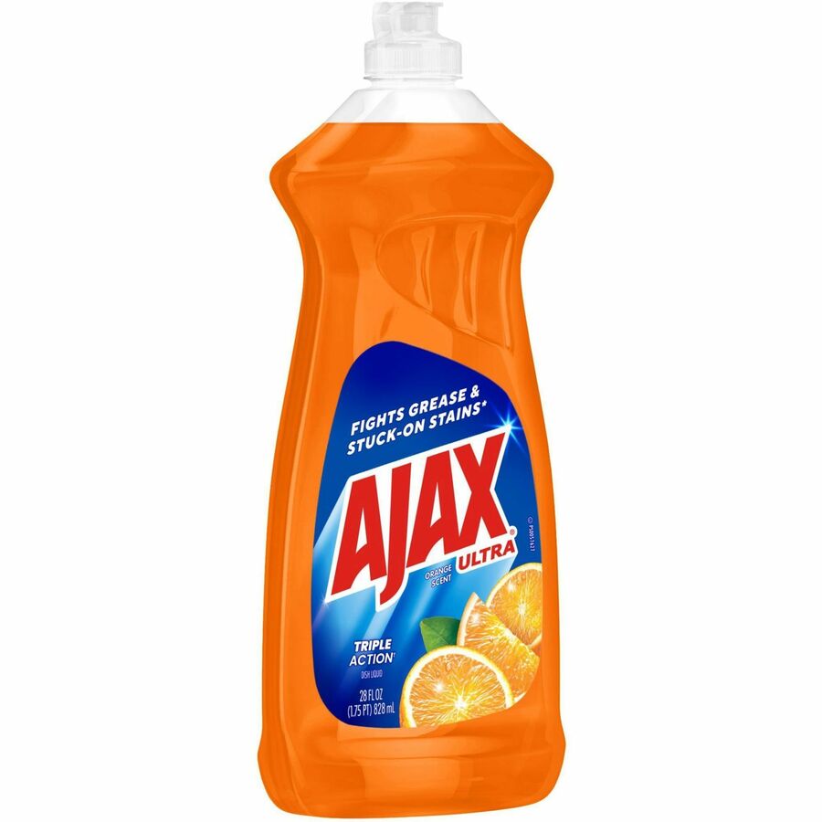 AJAX Triple Action Dish Soap - 28 fl oz (0.9 quart) - Orange Scent - 9 / Carton - Pleasant Scent, Phosphate-free, Kosher-free - Orange