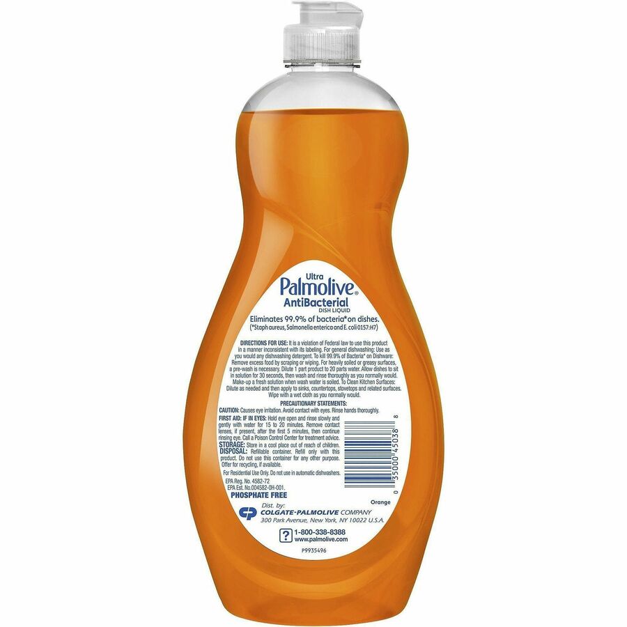 Palmolive Antibacterial Ultra Dish Soap - Concentrate - 20 fl oz (0.6 quart) - 9 / Carton - Phosphate-free, Kosher-free, Residue-free, Non-abrasive, Antibacterial - Orange