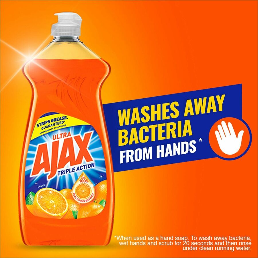 AJAX Triple Action Dish Soap - 52 fl oz (1.6 quart) - Orange Scent - 6 / Carton - Pleasant Scent, Phosphate-free, Kosher-free - Orange