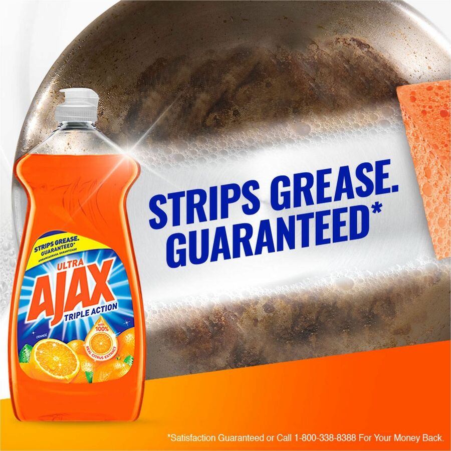 AJAX Triple Action Dish Soap - 52 fl oz (1.6 quart) - Orange Scent - 6 / Carton - Pleasant Scent, Phosphate-free, Kosher-free - Orange