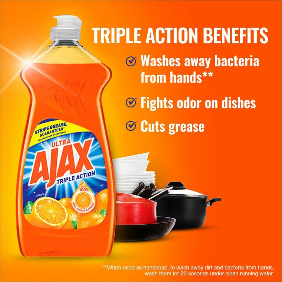 AJAX Triple Action Dish Soap - 52 fl oz (1.6 quart) - Orange Scent - 6 / Carton - Pleasant Scent, Phosphate-free, Kosher-free - Orange