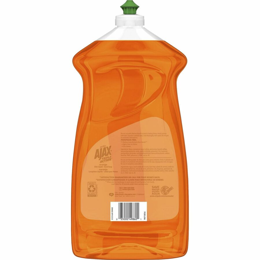 AJAX Triple Action Dish Soap - 52 fl oz (1.6 quart) - Orange Scent - 6 / Carton - Pleasant Scent, Phosphate-free, Kosher-free - Orange