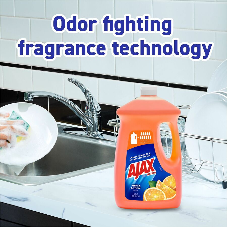 AJAX Triple Action Dish Soap - 90 fl oz (2.8 quart) - Orange Scent - 4 / Carton - Pleasant Scent, Phosphate-free, Kosher-free - Orange