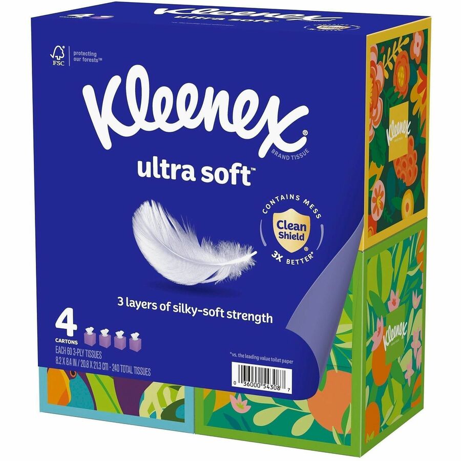 Kleenex Ultra Soft Tissues - 3 Ply - White - Soft, Strong, Fragrance-free - For Home, Office, Business - 60 Per Box - 12 / Carton