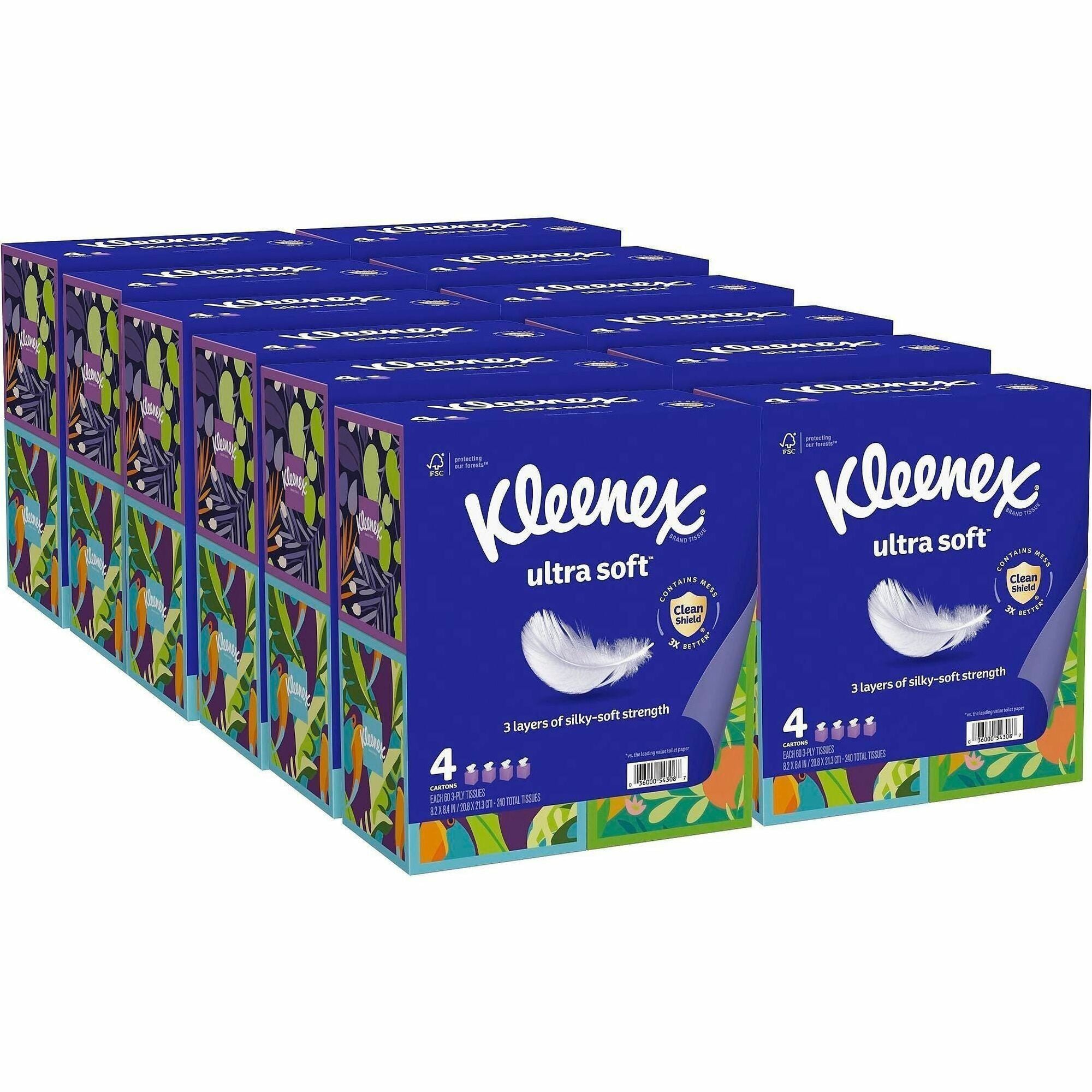 Kleenex Ultra Soft Tissues - 3 Ply - White - Soft, Strong, Fragrance-free - For Home, Office, Business - 60 Per Box - 12 / Carton