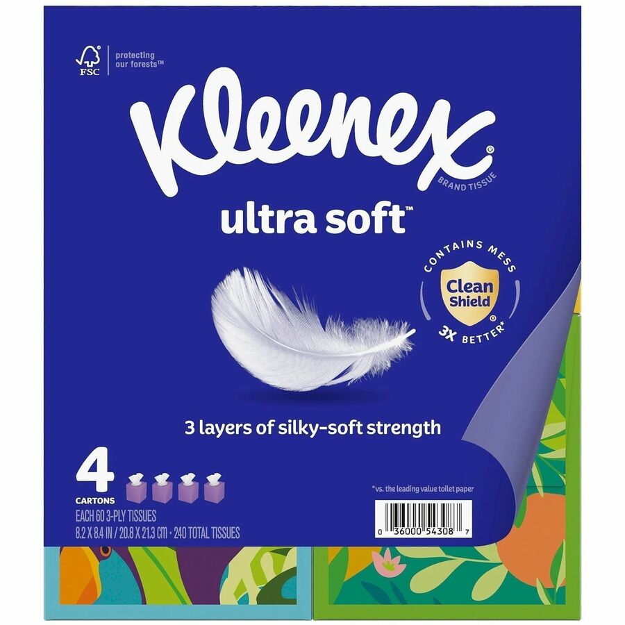 Kleenex Ultra Soft Tissues - 3 Ply - White - Soft, Strong, Fragrance-free - For Home, Office, Business - 60 Per Box - 12 / Carton