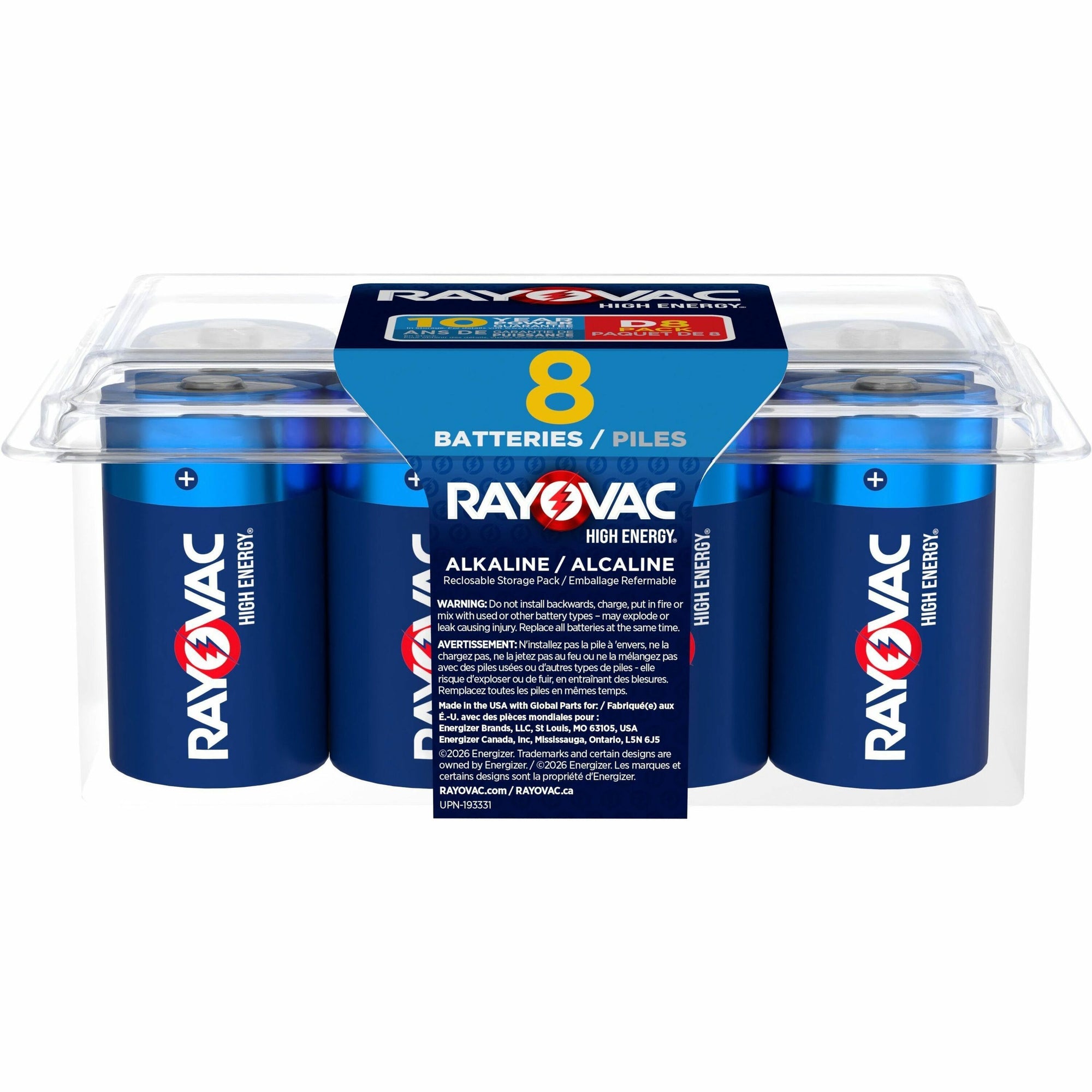 Rayovac High-Energy Alkaline D Batteries - For Drain Device, Toy, Flashlight - 8 / Pack