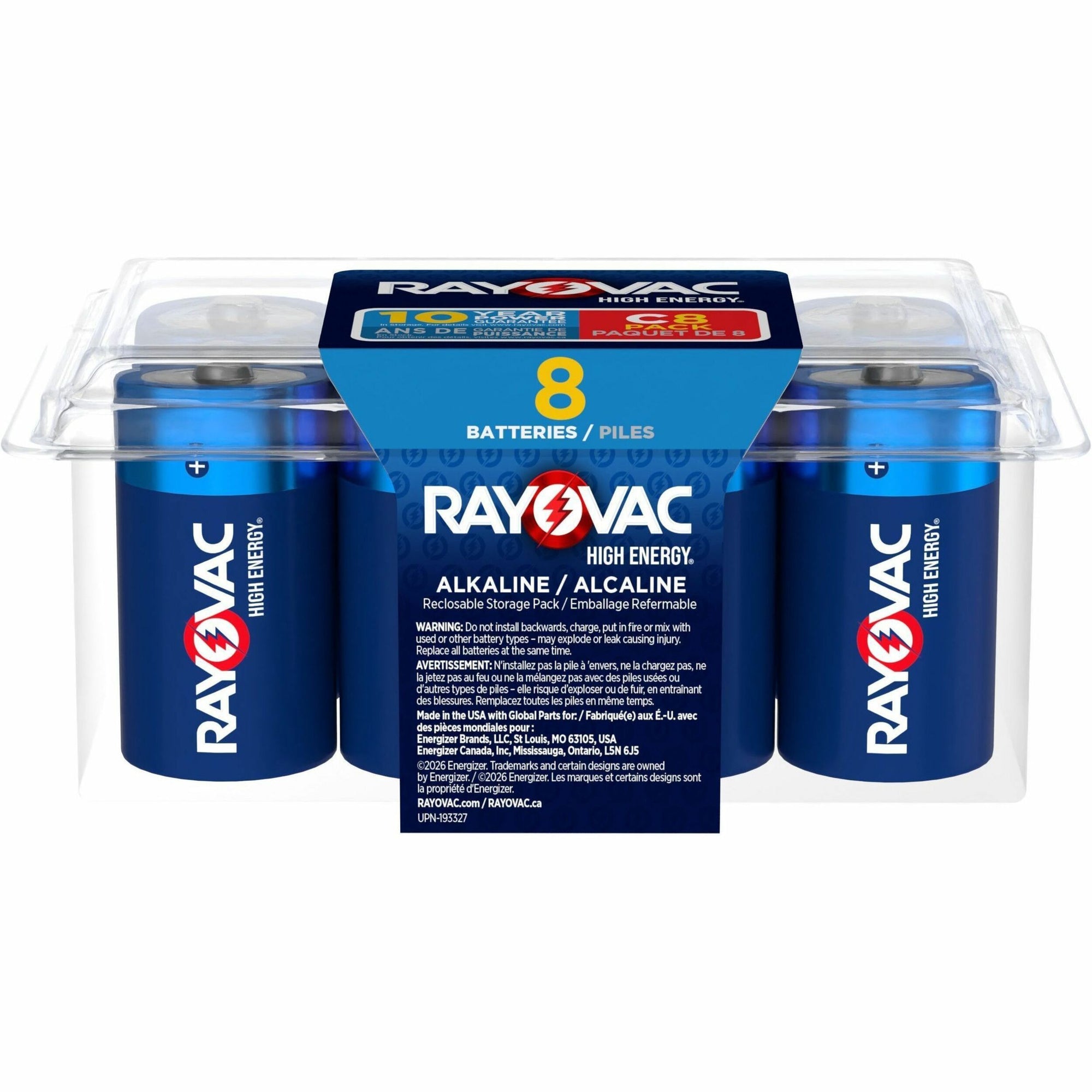 Rayovac High-Energy Alkaline C Batteries - For Drain Device, Toy, Flashlight - 8 / Pack