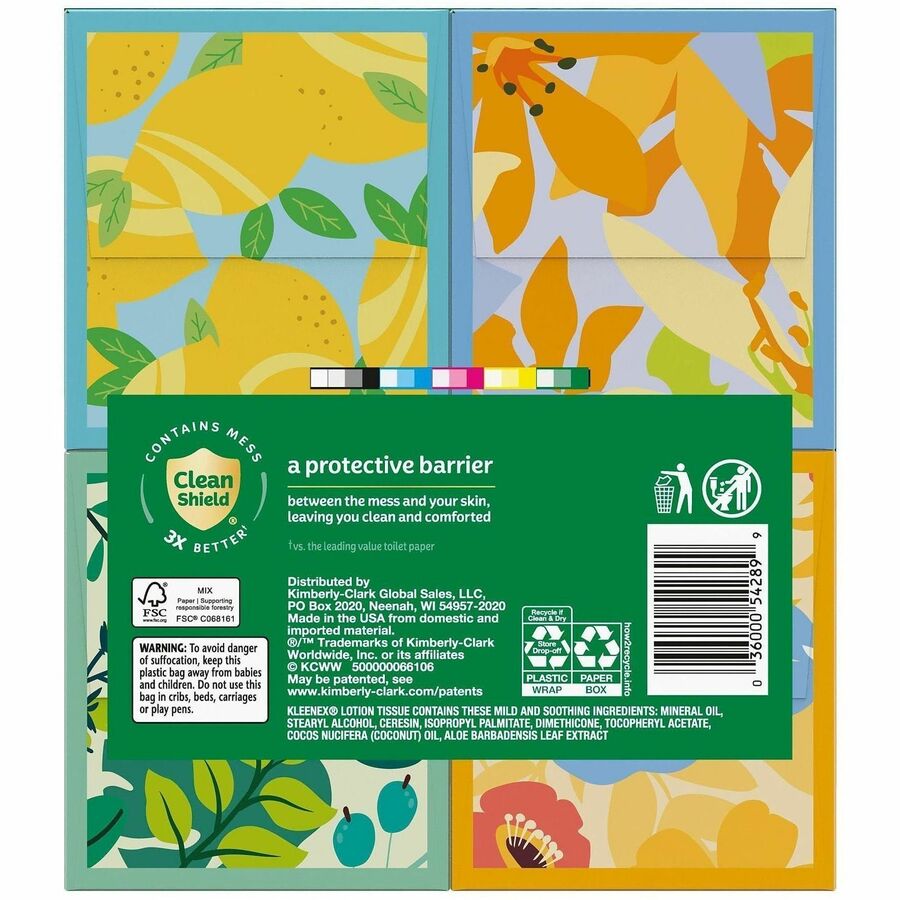Kleenex Soothing Lotion Tissues - 3 Ply - White - Moisturizing, Soft, Strong - For Face, Home, Office, Business, Skin - 60 Per Box - 8 / Carton