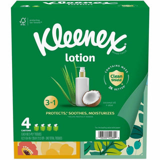 Kleenex Soothing Lotion Tissues - 3 Ply - White - Moisturizing, Soft, Strong - For Face, Home, Office, Business, Skin - 60 Per Box - 8 / Carton