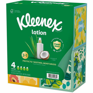 Kleenex Soothing Lotion Tissues - 3 Ply - White - Moisturizing, Soft, Strong - For Face, Home, Office, Business, Skin - 60 Per Box - 8 / Carton