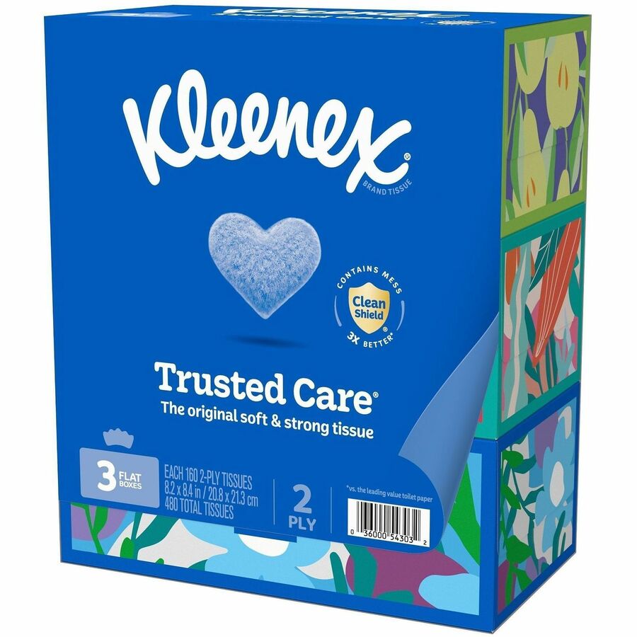 Kleenex trusted care Tissues - 2 Ply - 8.40" x 8.50" - White - Soft, Absorbent, Thick, Strong - For Face, Home - 160 Per Box - 12 / Carton
