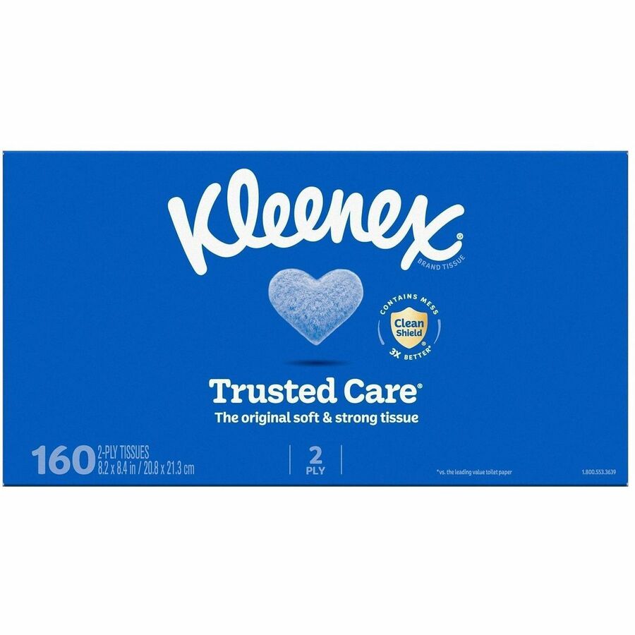 Kleenex trusted care Tissues - 2 Ply - 8.40" x 8.50" - White - Soft, Absorbent, Thick, Strong - For Face, Home - 160 Per Box - 12 / Carton