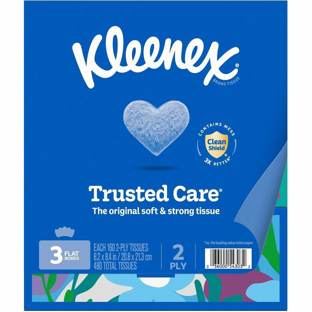 Kleenex trusted care Tissues - 2 Ply - 8.40" x 8.50" - White - Soft, Absorbent, Thick, Strong - For Face, Home - 160 Per Box - 12 / Carton