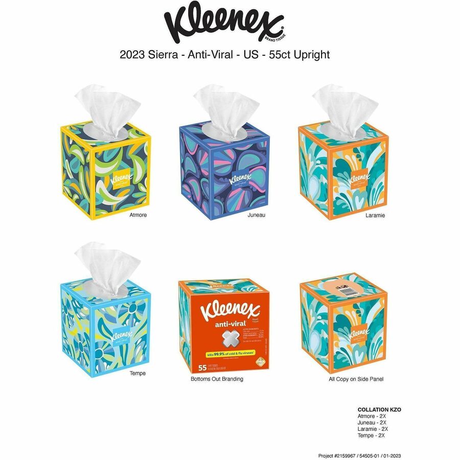 Kleenex Anti-viral Facial Tissue - 3 Ply - White - Anti-viral, Soft - For Face, Business, Commercial - 55 Per Box - 27 / Carton