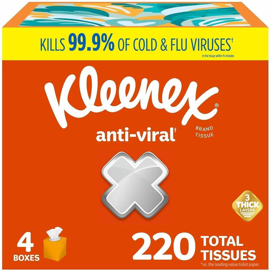 Kleenex Anti-viral Facial Tissue - 3 Ply - White - Anti-viral, Soft - For Face, Business, Commercial - 55 Per Box - 4 / Pack