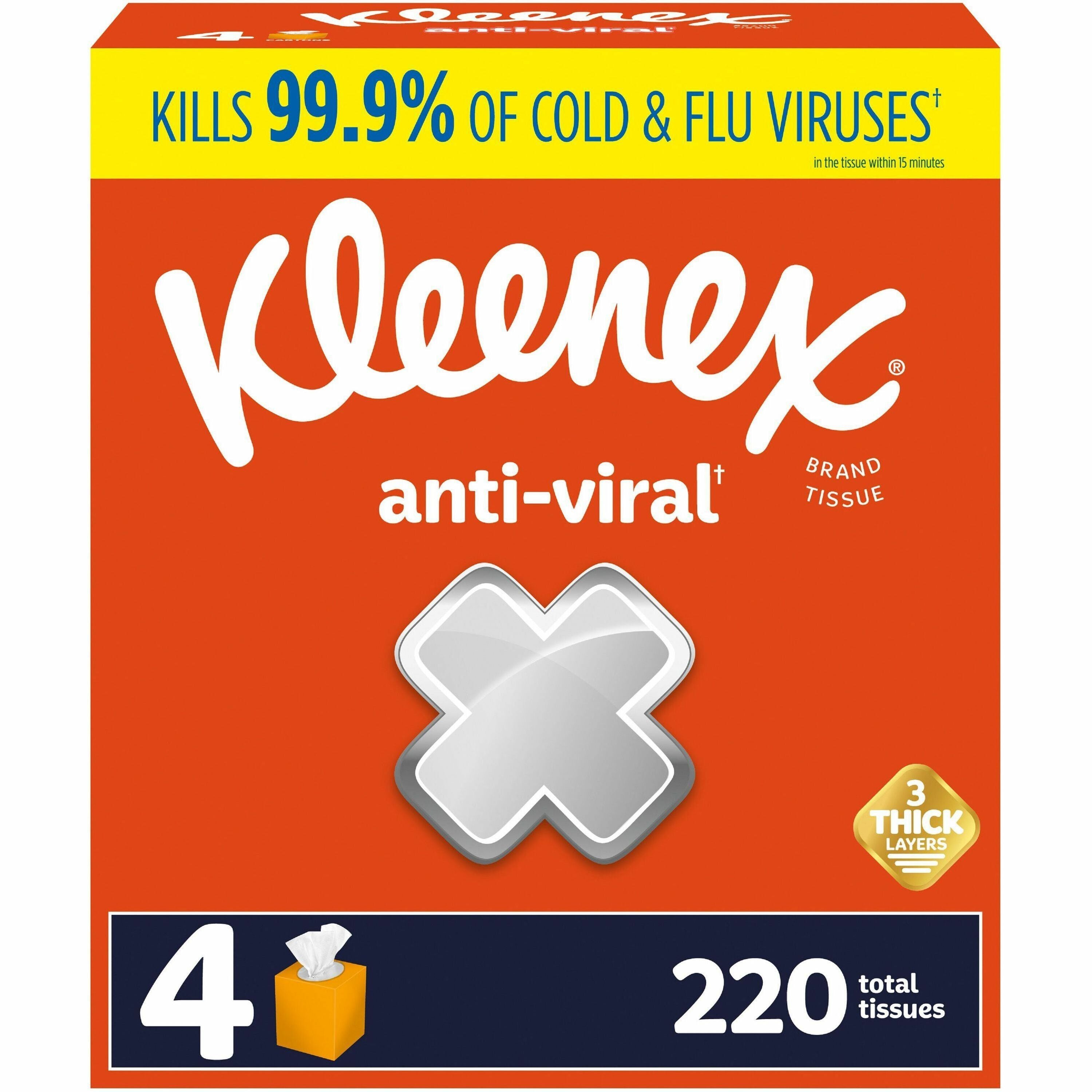 kleenex-anti-viral-facial-tissue-3-ply-white-anti-viral-soft-for-face-business-commercial-55-per-box-4-pack_kcc54506 - 1