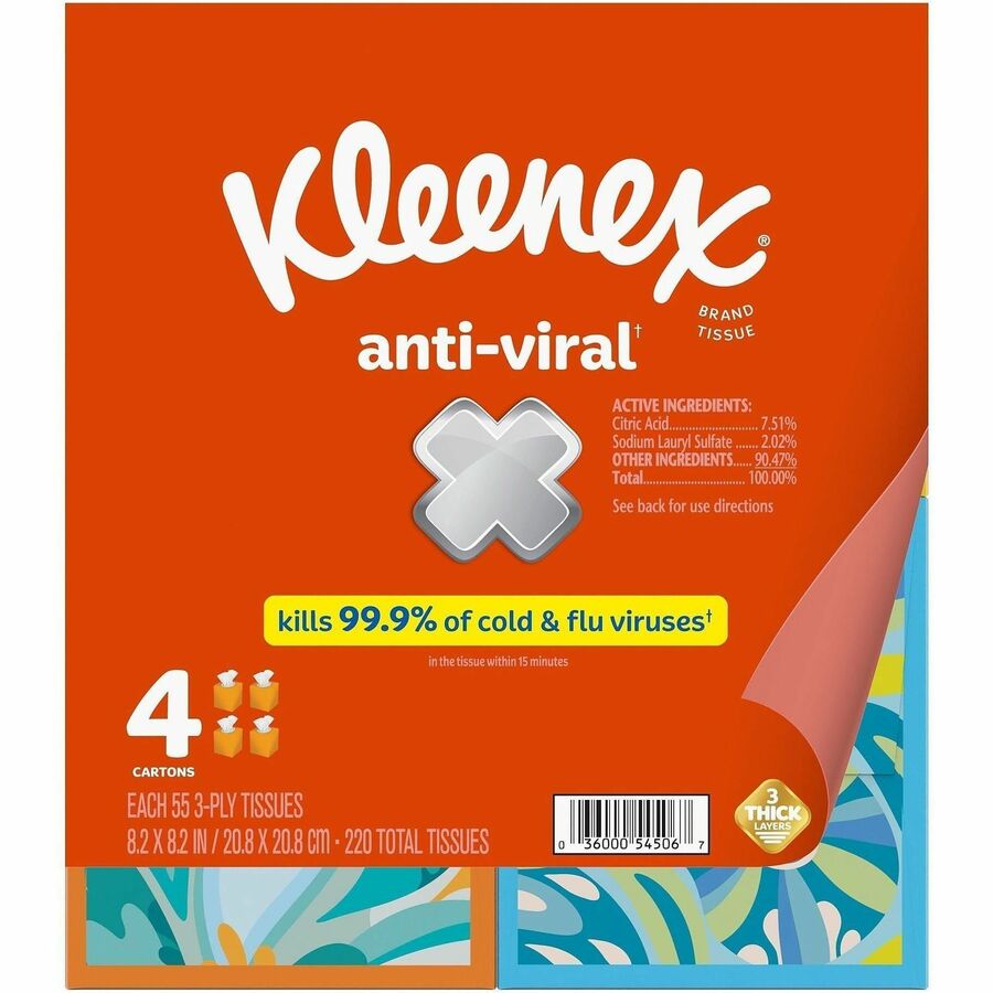 Kleenex Anti-viral Facial Tissue - 3 Ply - White - Anti-viral, Soft - For Face, Business, Commercial - 55 Per Box - 12 / Carton