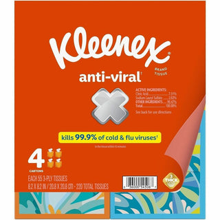 Kleenex Anti-viral Facial Tissue - 3 Ply - White - Anti-viral, Soft - For Face, Business, Commercial - 55 Per Box - 12 / Carton