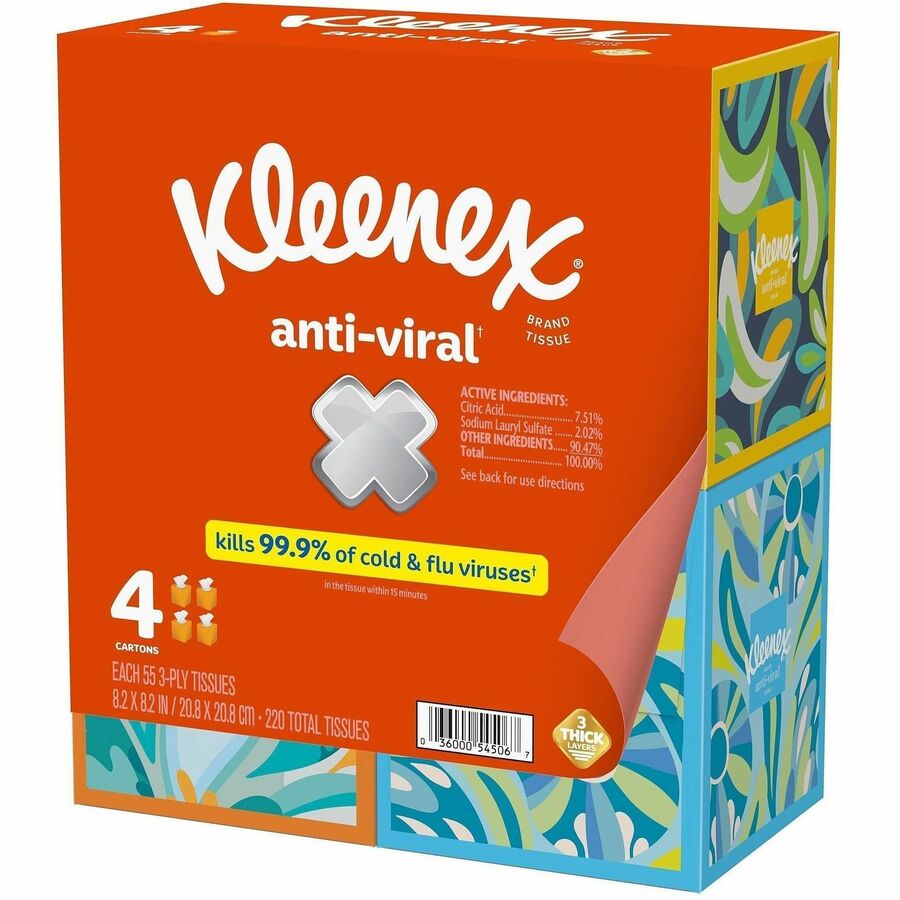 Kleenex Anti-viral Facial Tissue - 3 Ply - White - Anti-viral, Soft - For Face, Business, Commercial - 55 Per Box - 12 / Carton