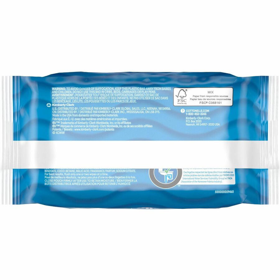 Cottonelle Flushable Wipes - 7.25" - White - Fiber - Flushable, Anti-bacterial, Sewer-safe, Septic Safe, Biodegradable, Alcohol-free - For Toilet, Bathroom - 4 Per Carton - 1 Each
