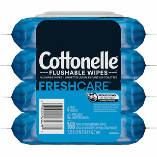 Cottonelle Flushable Wipes - 7.25" - White - Fiber - Flushable, Anti-bacterial, Sewer-safe, Septic Safe, Biodegradable, Alcohol-free - For Toilet, Bathroom - 4 Per Carton - 1 Each