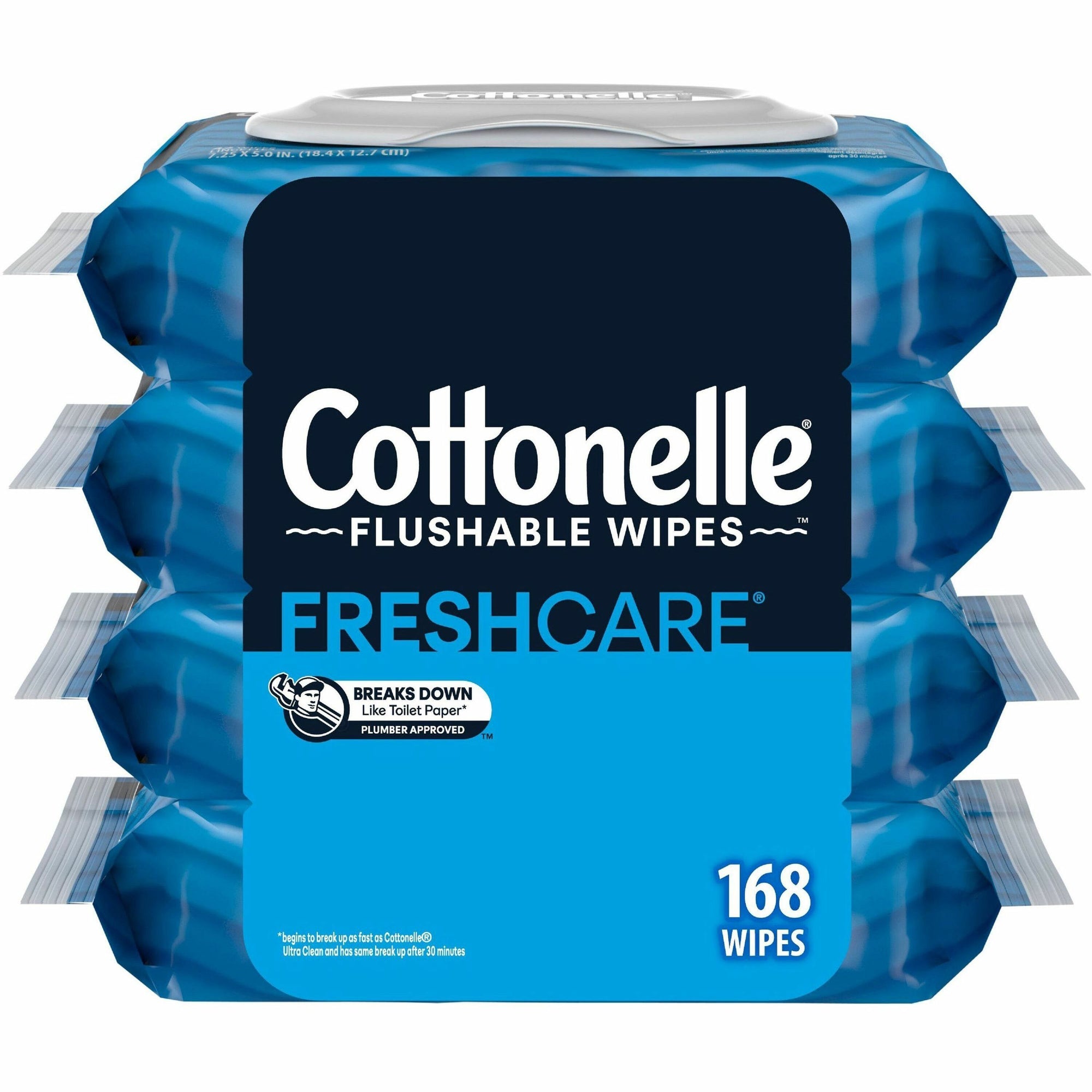 Cottonelle Flushable Wipes - 7.25" - White - Fiber - Flushable, Anti-bacterial, Sewer-safe, Septic Safe, Biodegradable, Alcohol-free - For Toilet, Bathroom - 4 Per Carton - 1 Each
