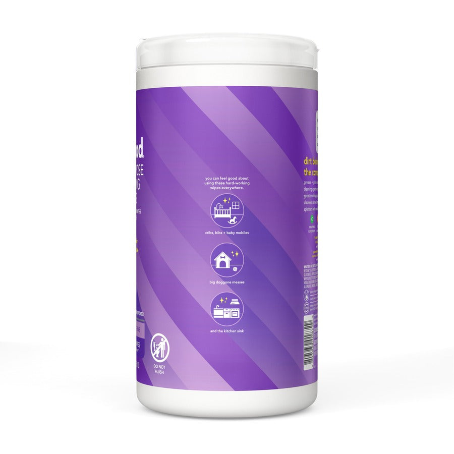 Method All-purpose Cleaning Wipes - French Lavender Scent - 70 / Tub - 1 Each - Pleasant Scent - Purple
