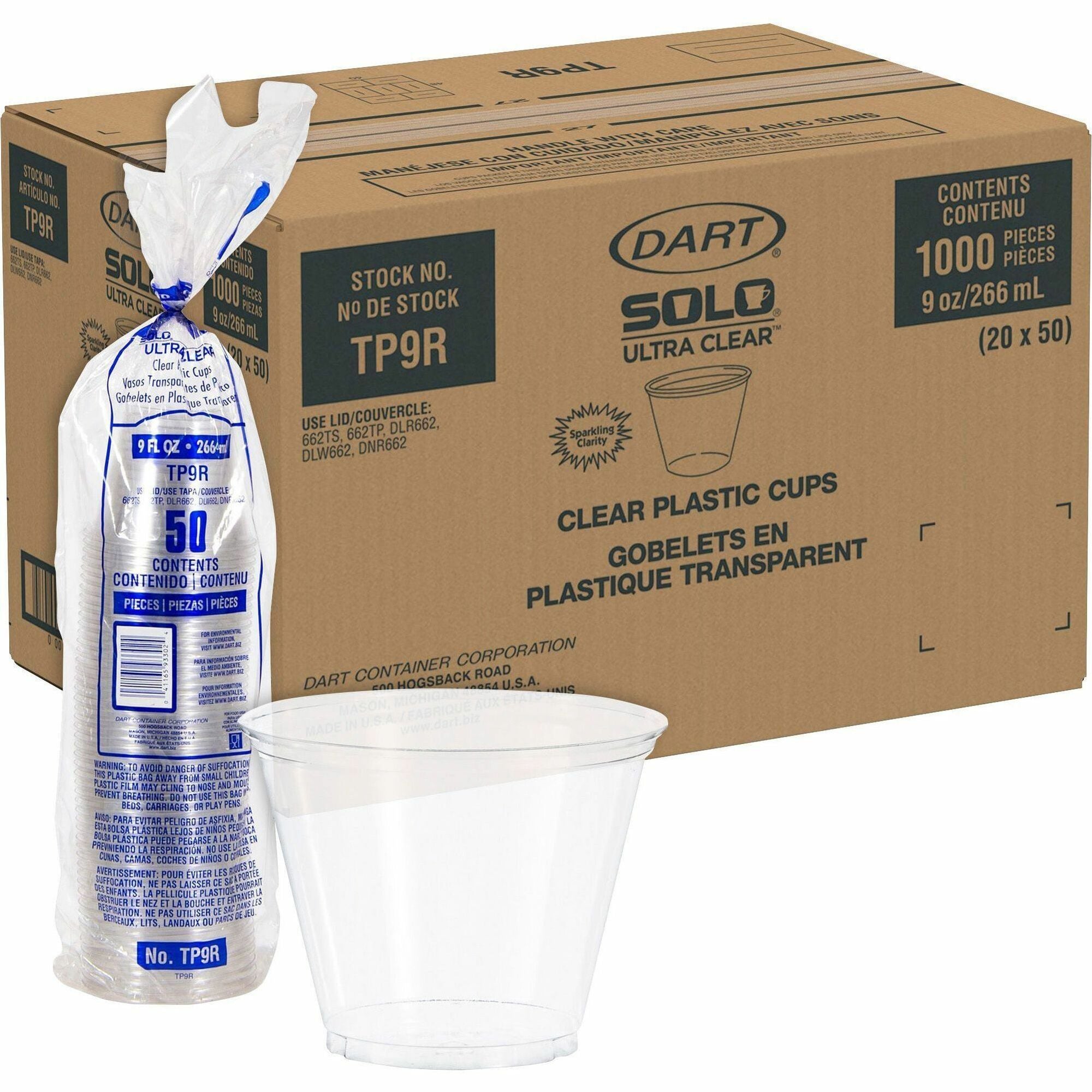 Solo Ultra Clear 9 oz Squat Cold Cups - 50.0 / Pack - 20 / Carton - Clear - Plastic, Polyethylene Terephthalate (PET) - Cold Drink, Frozen Drinks, Iced Coffee, Beer, Smoothie
