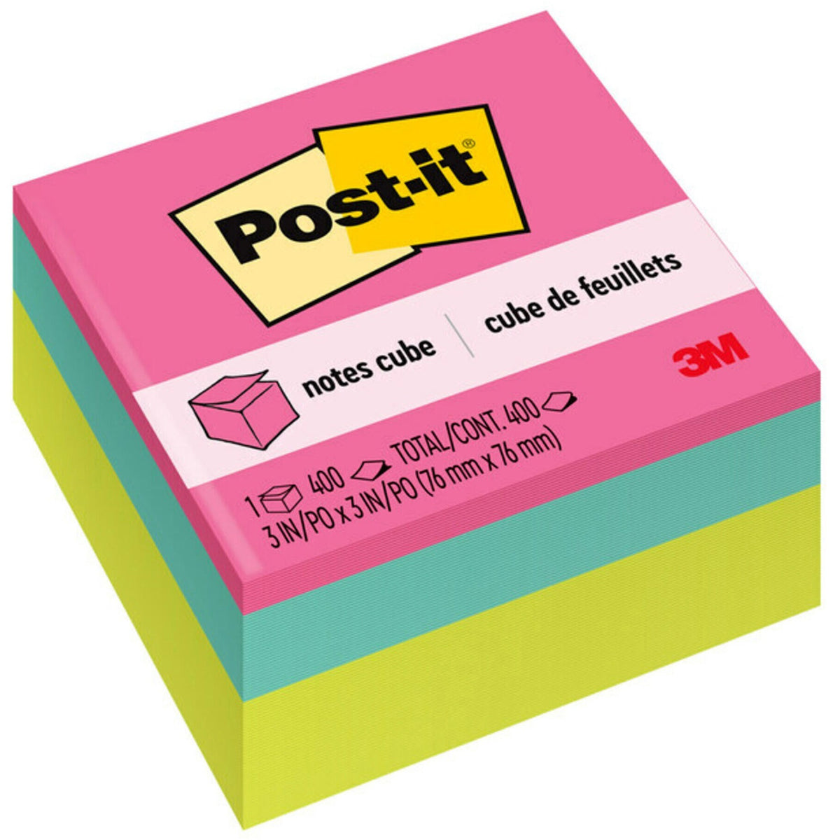 Original Cubes, 3" x 3", Assorted Bright Colors, 400 Sheets/Cube
